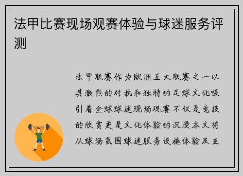 法甲比赛现场观赛体验与球迷服务评测