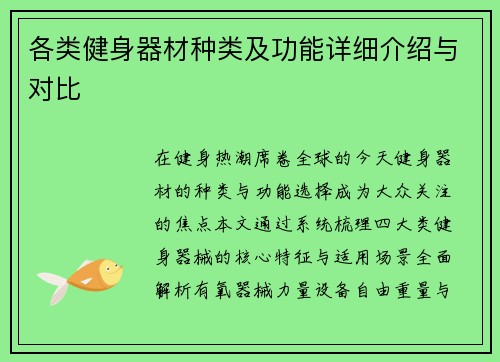 各类健身器材种类及功能详细介绍与对比